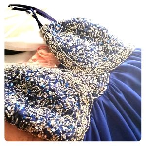 Blue V neck prom dress